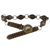 KYLETHOMASW  -  Retro metal disc sunflower hollow out chicken eye belt PU leather niche personality waist belt