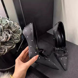 KYLETHOMASW  -  New Thin Heel Shallow Mouth Single Shoes Banquet Fashion Bow Pointed Water Diamond Silk High Heels