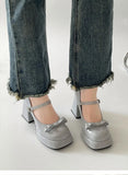 KYLETHOMASW  -  New Spring Platform Thick Heel Women Mary Jane Shoes Fashion Square Toe Shoes Ladies Elegant Height Increase Dress Shoes