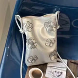 KYLETHOMASW  -  Silver Sequins Flower Zipper Pouch Women Fashion Versatile Mini Crossbody Bag Ladies Harajuku Casual Versatile Purse Chic