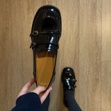 KYLETHOMASW  -  High Quality Patent Leather Loafers Women Fashion Double Narrow Band Buckle Designer Shoes Retro British Style Zapatos De Mujer
