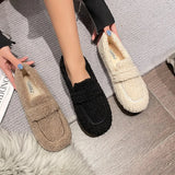 KYLETHOMASW  -  Plus Size 34-43 Women Wool Shoes Winter Warm Cotton Loafers Femmes Lambswool Moccasins Slip On Round Toe Ladies Sheep Fur Flats