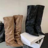 KYLETHOMASW  -  Black Wedges Long Boots Ladies Pointed Toe Chunky Shoe Fall Fashion Boots Designer Trousers wedges shoe woman Botas Altas
