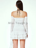 KYLETHOMASW  -  Japanese Sexy One Neck Strapless Dress Fashion Bow Pleated Solid Sweet Clothes Women White Aesthetic Slim Backless Party Dresses