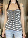 KYLETHOMASW  -  Y2k Bow Bandage Slight Strech Backless Striped Slim All Match Sleeveless Streetwear Tanks