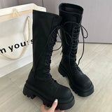 KYLETHOMASW  -  Flats Platform High Boots Women's Designer Shoes for Woman Winter Knee High Boots Lace Up Trend Goth Fashion Boots Femme