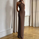 KYLETHOMASW  -  Sexy Off Shoulder Solid Color Temperament Evening Dress High-end Sleeveless Dress Hot Women Fashion Sleeveless Halter Long Dress