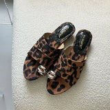 KYLETHOMASW  -  New Summer Wedges Slippers Women Metal Buckle Fashion Fashion Sandals Ladies Comfort Low Heel Leopard Flip Flops Female Slides