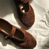 KYLETHOMASW  -  Leather Mary Janes Flats Shoes Women Cow Suede Buckle Strap Ballet Flats Shoes Ladies Spring Autumn Shallow Soft Casual Loafers