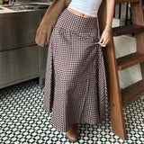 KYLETHOMASW  -  French Vintage Long Skirt For Women Casual Low Waist Plaid A Line Skirt Spring Summer Daily Commute Holiday Outfit Trend