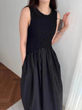 KYLETHOMASW  -  Casual Long Dress Women 2025 Korean Summer Design Round Neck Pleated Texture Slim Fit Sleeveless Vest Vestidos