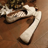 KYLETHOMASW  -  French Fairy Tale Style Lace Butterfly Knot Heightening Shoes round Head Mary Janes Low Cut Single Shoes Artistic Retro Women