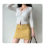 KYLETHOMASW  -  Yellow Butterfly Print Short Skirt Women Hip Hugging Sexy American Retro Summer A Line