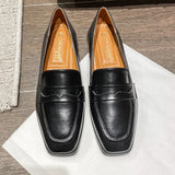 KYLETHOMASW  -  British High Quality leather flats shoes woman slip on loafers 34-43 big size square toe oxford shoes woman comfy working flats
