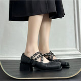 KYLETHOMASW  -  Cross-strap Shallow Mouth Ballet Shoes Women's Summer New Square Head Thick Heel Versatile Mary Jane Pumps High Heels