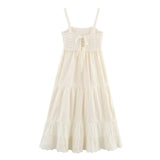 KYLETHOMASW  -  Summer Vestidos French Country Lazy Embroidery Suspender Dress Minimalist Beige Holiday Leisure Midi Dress Women