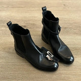 KYLETHOMASW  -  Retro British Style Mid-Calf Boots Metal Belt Round Toe Short Chelsea Boots Autumn Winter New Thick Heel Short Boots for Women