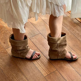 KYLETHOMASW  -  Niche Minimalist Wrinkled Stack Boots for Women Spring and Autumn New Open-ToeSandals with Single Strap and Hidden Heel Boots