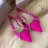 KYLETHOMASW  -  Women's single shoes,Europeanand American spring and autumn newfashionable pointeddiamond chainflat bottomed shallow mouth shoes