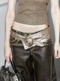 KYLETHOMASW  -    Luxury Designer Versatile PU Gold Rose Belt Retro Wide Waist Belts for Women Rivet Fashin Accessory y2k Silver Wide Belt