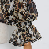 KYLETHOMASW  -  Women Ruffles Shoulder Lantern Sleeve Blouse Pullover Loose Tops Fashion Tie Bow Collar Perspective Shirt