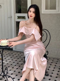 KYLETHOMASW  -  Summer Elegant Women Spaghetti Strap Dress Solid Y2K Sleeveless A-Line Princess Prom Wedding Evening Pirty Backless Clothes