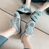 KYLETHOMASW  -  Fashion Splicing Lace Up Flat Sneakers Women Round Toe Mixed Color Comfort Designer Shoe Lightweight Outdoor Running Casual Shoe