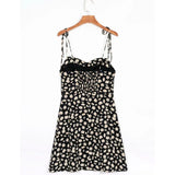 KYLETHOMASW  -  Retro Daisy Flower Print Bandage Spaghetti Strap Dress Retro Sexy Women Slim Bow Lacing Up Sling Dresses Holiday Robe