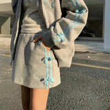 KYLTHOMASW  -   Spring Gray Two Piece Set Women Outfits Sports Style Cute Plush Loose Casual Zipper Hoodies Women Coat A-line Short Skirt Set