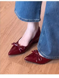 KYLETHOMASW  -  Elegant Soft Inner Heightening Single Shoes Leather Butterfly Knot Pointed Toe Low Heel Summer Spring Autumn Women's Flats