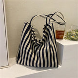 Kylethomasw Large Capacity Shopping Canvas Bag Ins Korean Handbag Women Shoulder Bags Portable Underarm Simple Striped Totes Female