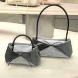 KYLETHOMASW  -  Korean Sweet Bow Grey Handbag Women Stripe Patchwork Large Capacity Shoulder Bag Ladies Elegant Gentle High End Underarm Bag New