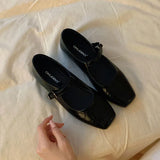 KYLETHOMASW  -  New Fashion Buckle Strap Women Mary Janes Flats Shoes Ballet Flats Female Soft Footwear Square Toe Ladies Shallow Shoes