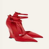 KYLETHOMASW  -  Elegant Pointed Toe Wedge Heel Women's Pumps and Heels Double Ankle Strap Buckle Wedding Women's Shoes Fashionab Women's Sandals