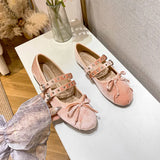 KYLETHOMASW  -  silver glitter ballet flats women round toe riband cross-tied bow ballerina shoes crystal wedding bridesmaid flats shoes size 43