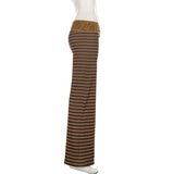 KYLETHOMASW  -  Retro Striped Casual Suits Casual Lace Hanging Neck Collar Vest Long Sleeved Cover Up Shirt Low Waist Straight Leg Pants 트위드 투피스