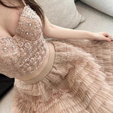 KYLETHOMASW  -  Elegant Two Piece Set Women Summer Lace Tank Top High Wiast Long Lace Skirt Party Club Outfits