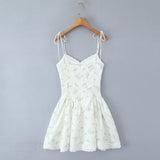 KYLETHOMASW  -  Sweet Girl Lace Spliced Floral Print Sexy Spaghetti Straps Dress Women V Neck Low Waist A-line Mini Summer Dresses Party Vestido