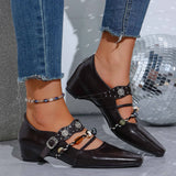 KYLETHOMASW  -  Vintage Metal Buckle Cross Strap Mary Jane Shoes Women Spring Plastic Bead Medium Heel Loafers Woman's Bohemia Pumps Shoes