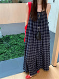 KYLETHOMASW  -   Korea Vintage Women Rompers Chic Summer Plaid New 2024 Office Lady High Street Sleeveless Casual Wide Leg Jumpsuits