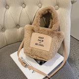 Kylethomasw Autumn And Winter Plush Hand Bag Woman New Fashion Portable Single Shoulder Cross Small Square Solid Japan Style Girls