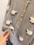 KYLETHOMASW  -  Sweet Hot Girl Three-dimensional Lamb Knitted Cardigan Women's Autumn-winter Thickened O-neck Long-sleeved Loose Sweater