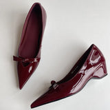 KYLETHOMASW  -  Lamb Skin Mary Janes Pointed Toe Low Heel Slip-On Women Shoes French Elegance Butterfly Knot for Skirts Soft Leather Shoes