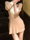 KYLETHOMASW  -  Korean Fashion Sweet Knitted Fake Two Piece Dress Women Long Sleeve Patchwork Chic Slim Dresses Autumn Design Elegant Clothing