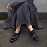 KYLETHOMASW  -  Black Soft Leather Lace-up Loafers Women Fashion Pleated Design Brand Low Heel Pumps Cozy Commuter Office Shoes Zapatos De Mujer