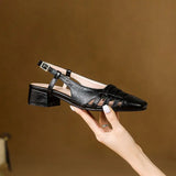 KYLETHOMASW  -  Design 2025 Vintage Women Sandals Square Toe Block Heels 3.5cm Back Buckle Strap Big Size 43 Dating Shoes 31 32