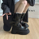 KYLETHOMASW  -  Mid Calf Women Boots Flats Platform Shoes Lace Up Casual Shoes Woman Winter 2025 New Buckle Chelsea Boots Sport Walking Shoes