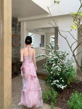 KYLETHOMASW  -  Woman Dress Sexy Elegant Sleeveless Floral Printed Spring Fashion Irregular Ruffles Holiday Hollow Out Backless Dresses