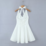 KYLETHOMASW  -  Sexy Backless White Mini Dress Women Deep V Low Waist A-line Elegant Party Dresses Birthday Robe New Vestidos