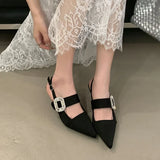 KYLETHOMASW  -  Luxury Fashion Rhinestones Party Ladies Thin Heels Sandals Shoes Female Buckle Footwear Women Medium Heels Sandals Pumps Shoes